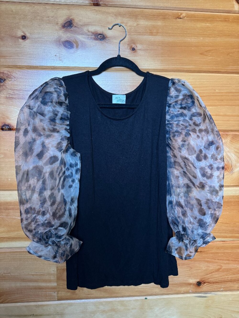 Leopard print sheer sleeve Ava James Blouse